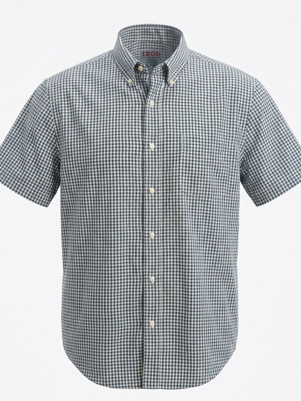 IZOD Short Sleeve Button Down Shirt Mens Size XL Blue White Plaid Poplin